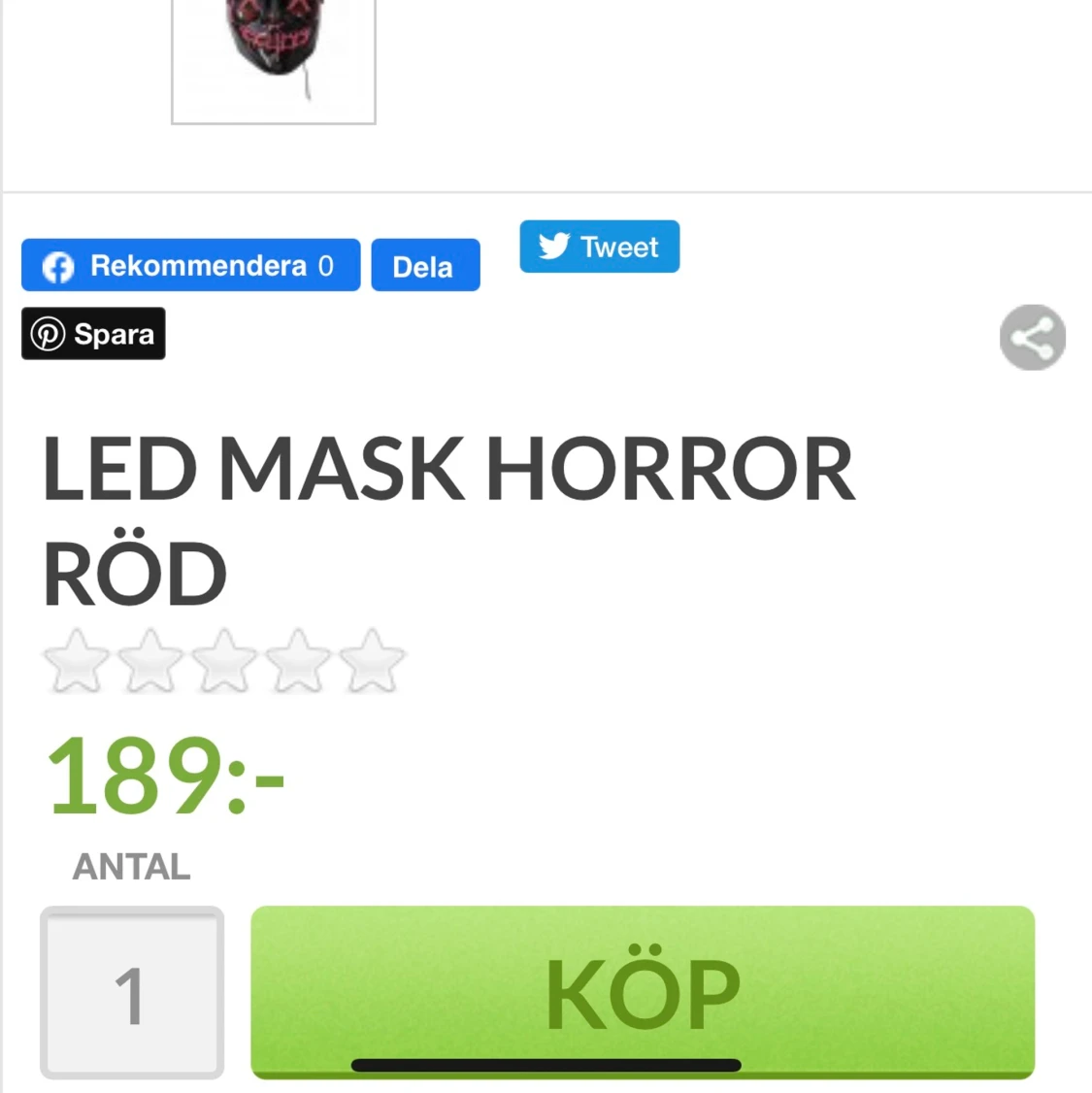 Purge röd mask - 150kr ikv frakt! Oanvänd! - 91