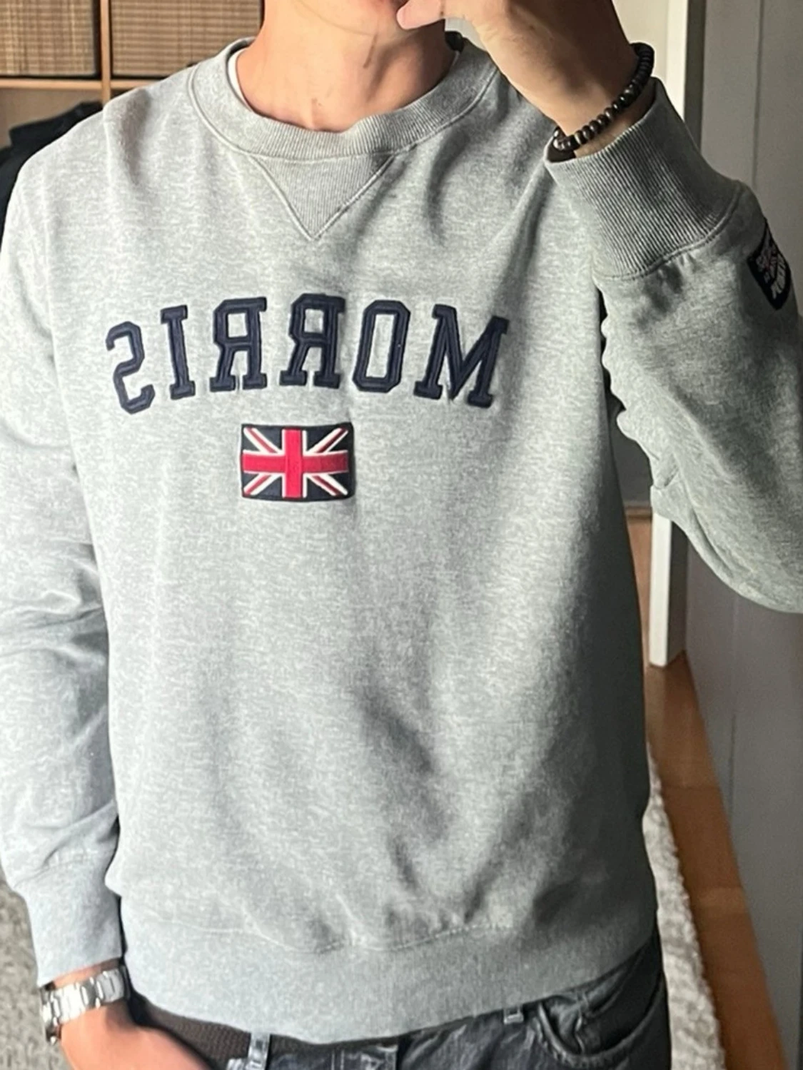 Morris sweatshirt med logga i grå - stl M