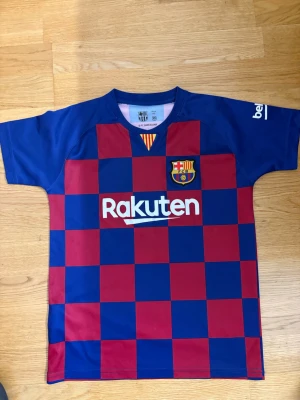 Barcelona matchtröja Griezmann 17 - Säljer en FC Barcelona matchtröja i blått och vinrött rutmönster med Griezmann och nummer 17 på ryggen. Tröjan har klubbmärke, Rakuten och Unicef-tryck samt korta ärmar och rund hals. Perfekt för dig som älskar fotboll och Barca!