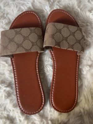 Bruna sandaler med monogrammönster - Säljer ett par stilrena sandaler i brunt, köpte utomlands knappt använda