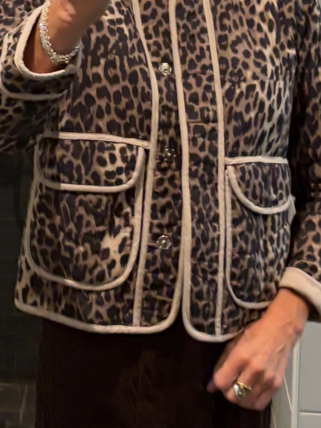Leopardmönstrad quiltad jacka - 1