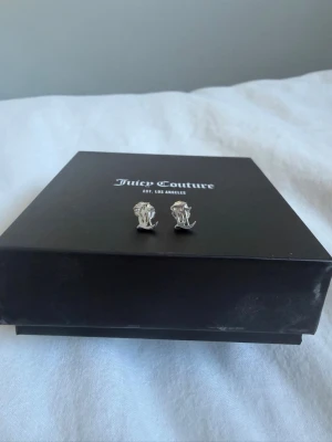 Juicy Couture silverfärgade örhängen - Säljer ett par snygga silverfärgade örhängen från Juicy Couture.Kommer med original ask och tygpåse med Juicy Couture-logga.