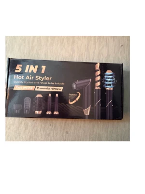 5 i 1 Hot Air Styler hårverktyg - Helt ny, obruten förpackning. Multifunktionellt hårstylingverktyg med fem utbytbara tillbehör för att torka, locka, räta ut och borsta håret. Svart och guld design med olika borsthuvuden och stylingmunstycken. Perfekt för att skapa olika frisyrer snabbt och enkelt. Skickas med spårbar frakt som betalas av köparen, betalning via swish.