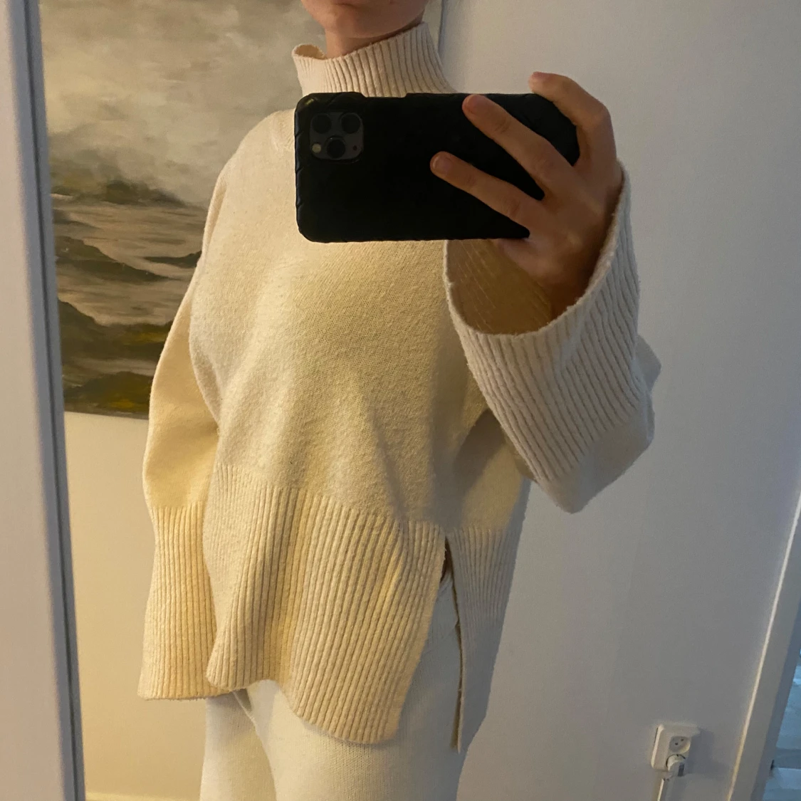 Beige stickad polotröja - 2