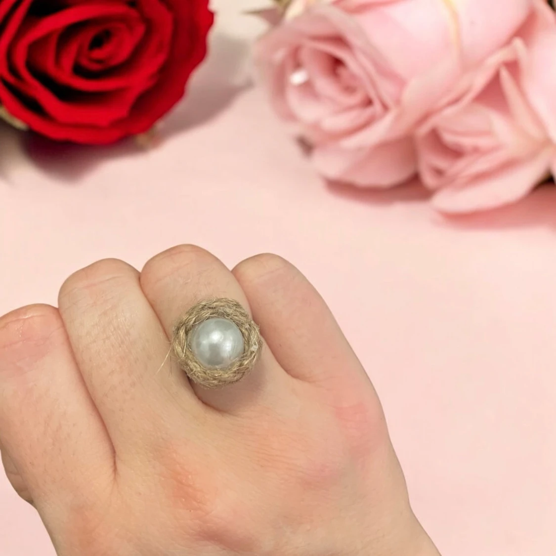 Örhängen och ring med pärldetalj - 1