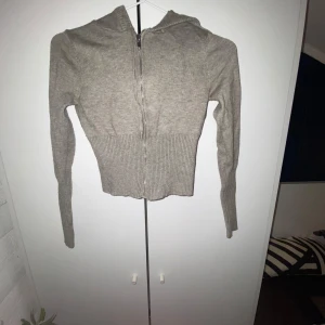 Grå hoodie med dragkedja - Säljer en stilren grå tajt tröja med dragkedja och huva. Tröjan har långa ärmar och ribbade muddar vid ärmslut och nederkant. Perfekt för en look lite mer riktad åt ”Clean Girl” hållet.💐💐😽 Köpte den i storlek XS men skulle snarare påstå att den är i XXS eller ännu mindre. 🤷‍♂️🤷‍♂️