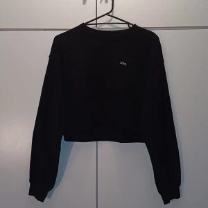 Svart kort tjocktröja - En svart kortare tjocktröja utan luva. Den är i storlek S men passar de i storlek M också. Den är simpel men skön att ha på sig och håller en varm. Den är använd ett fåtal gånger därav ingen prislapp.