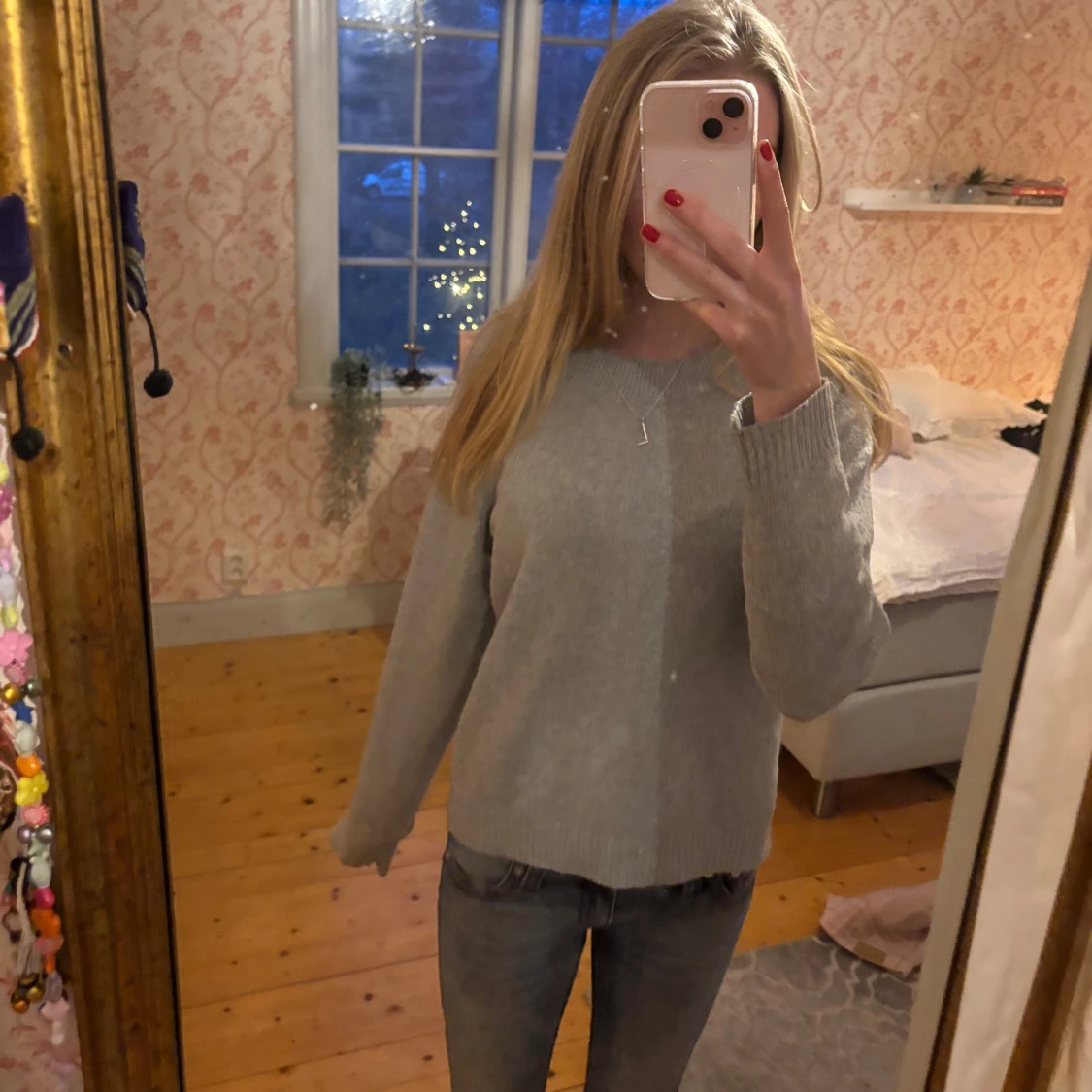 Grå stickad tröja - 90