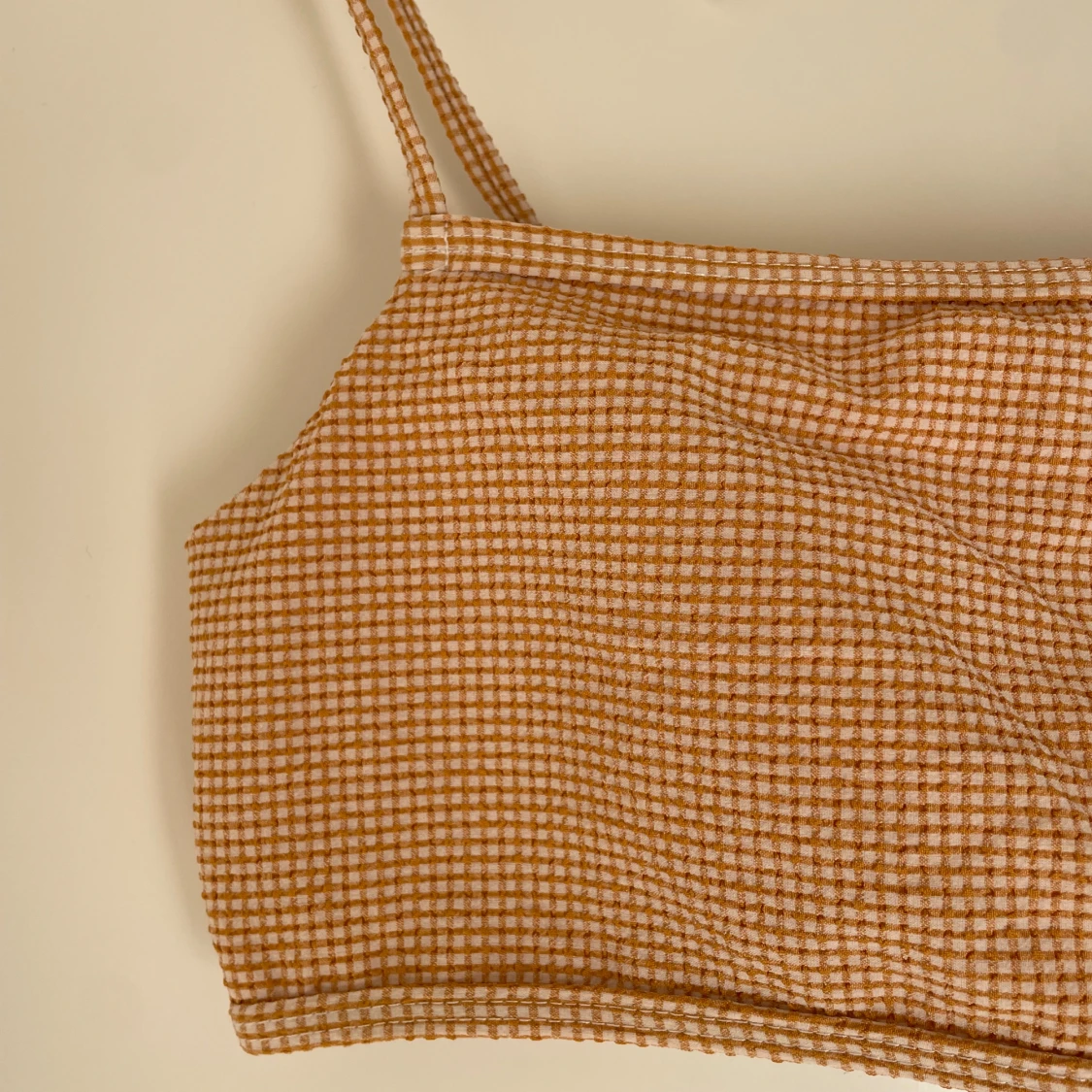 Gul och vit rutig linnetopp - 91