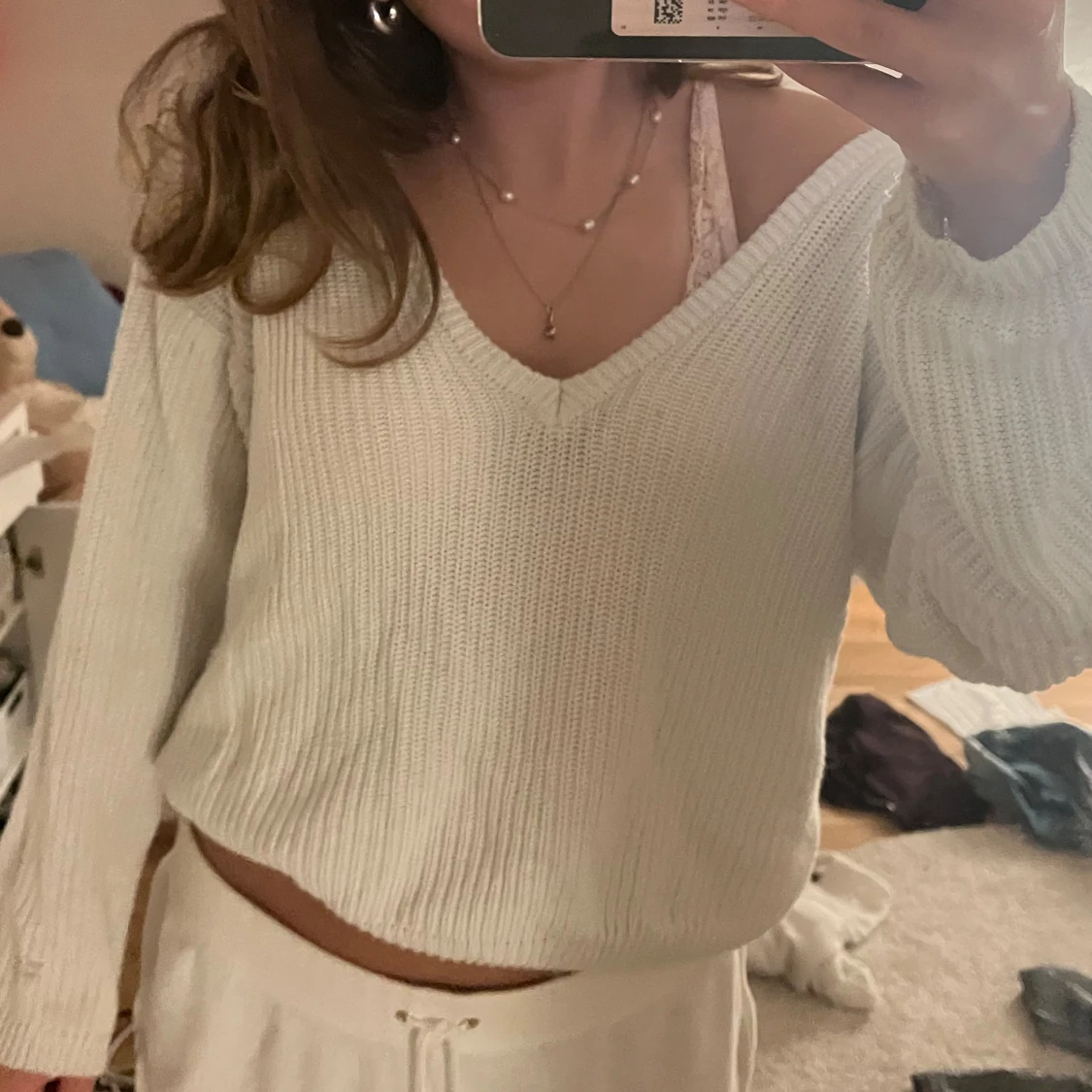 Vit stickad tröja - 90