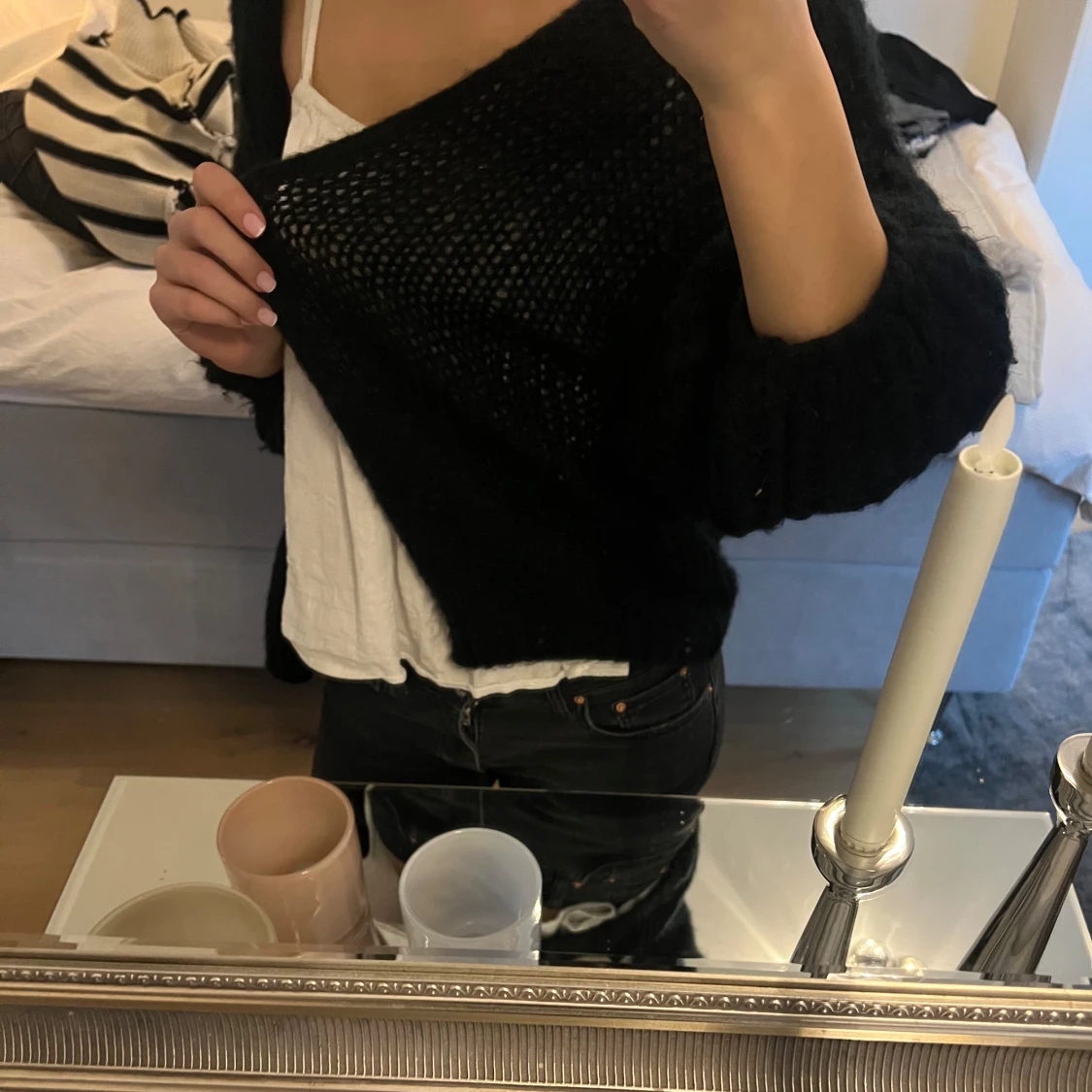 Svart stickad kofta - 90