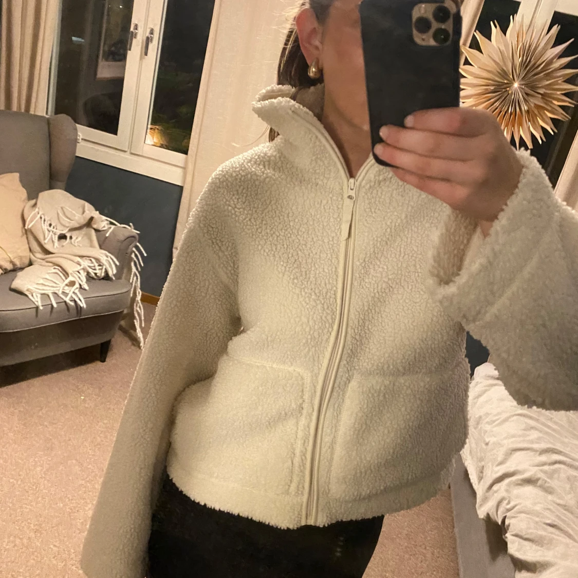 Beige teddyjacka med dragkedja