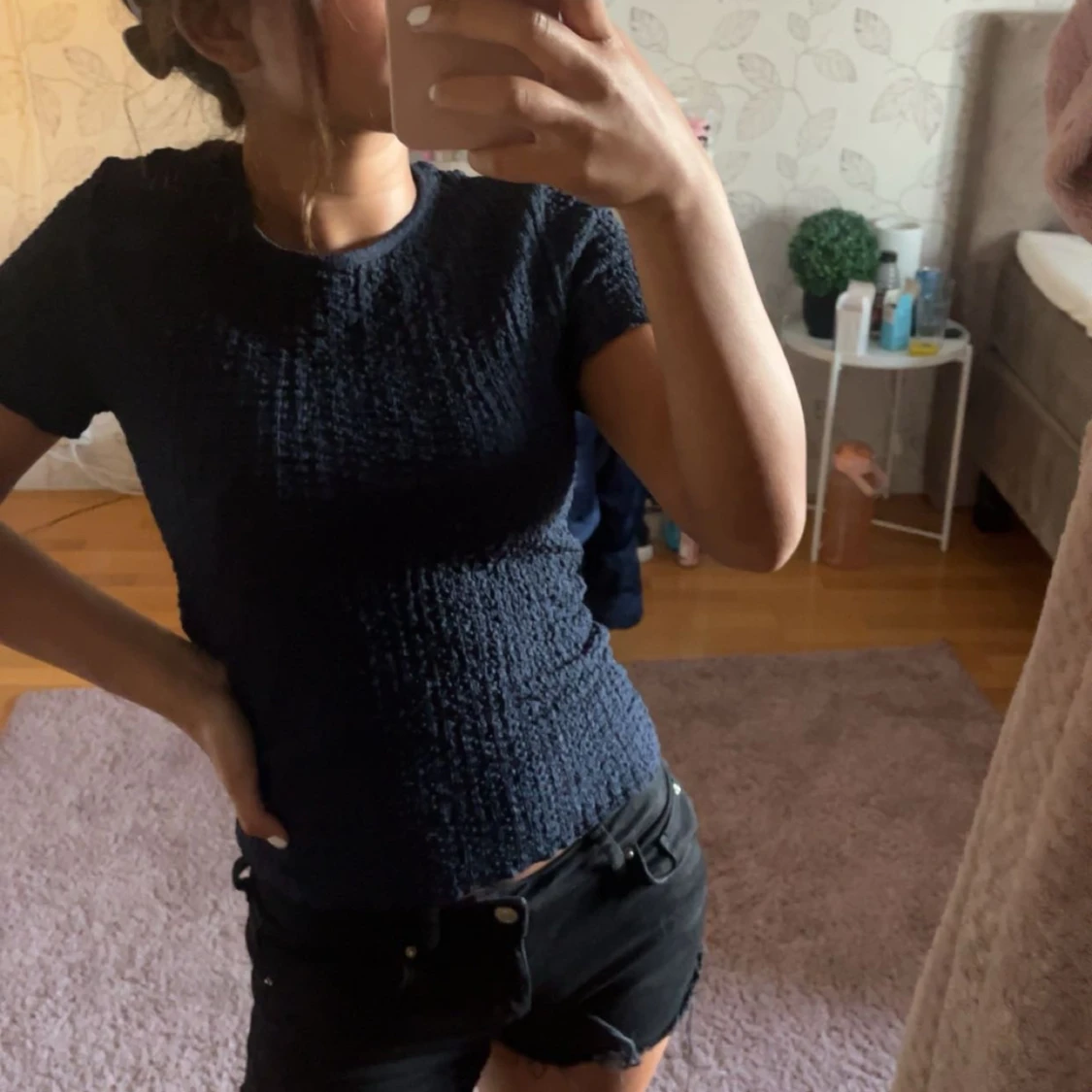 Marinblå Struktur T-shirt från Zara