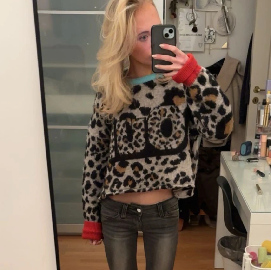 Leopardmönstrad stickad tröja - 90