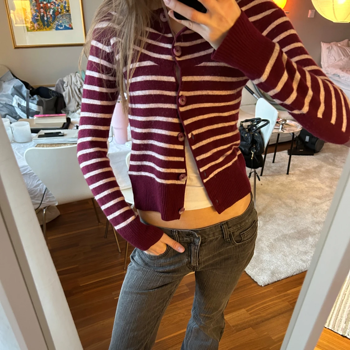 Randig stickad kofta i ull - 2