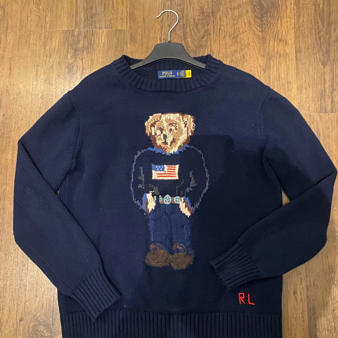 Mörkblå Polo Ralph lauren bear stickad tröja  - 1