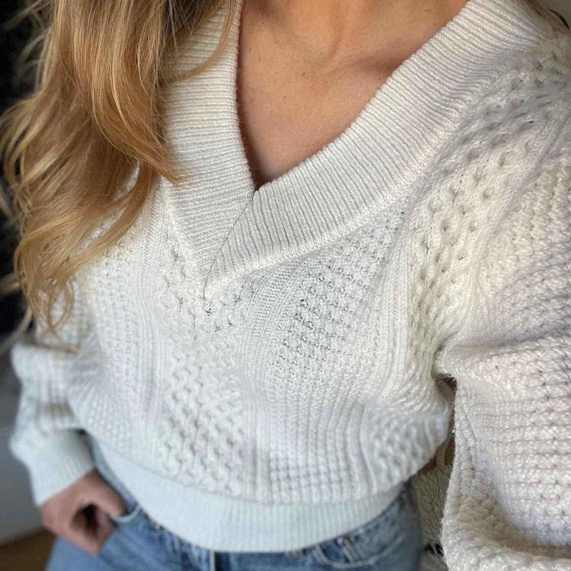 Vit stickad tröja H&M