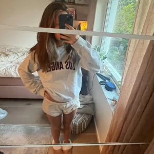 Grå collegetröja  - Grå collegetröja med röd fluffig text. Köpt från hm för längesen i storlek S, trots att den är något år gammal så är insidan fortfarande mysig.