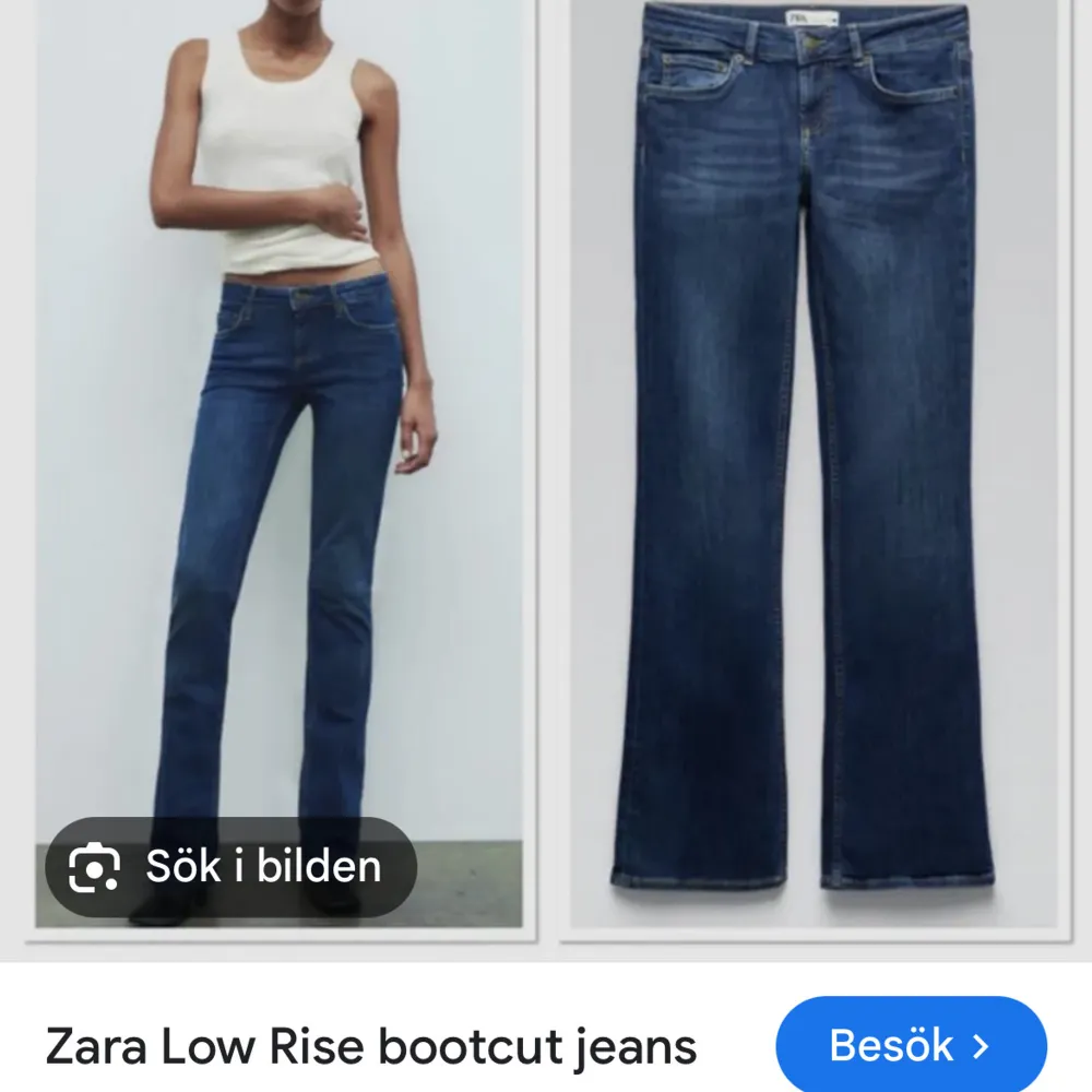 Säljer mina jätte snygga jeans från Zara som är mycket eftertraktade. Använda, men super bra skick💕💕. Jeans & Byxor.