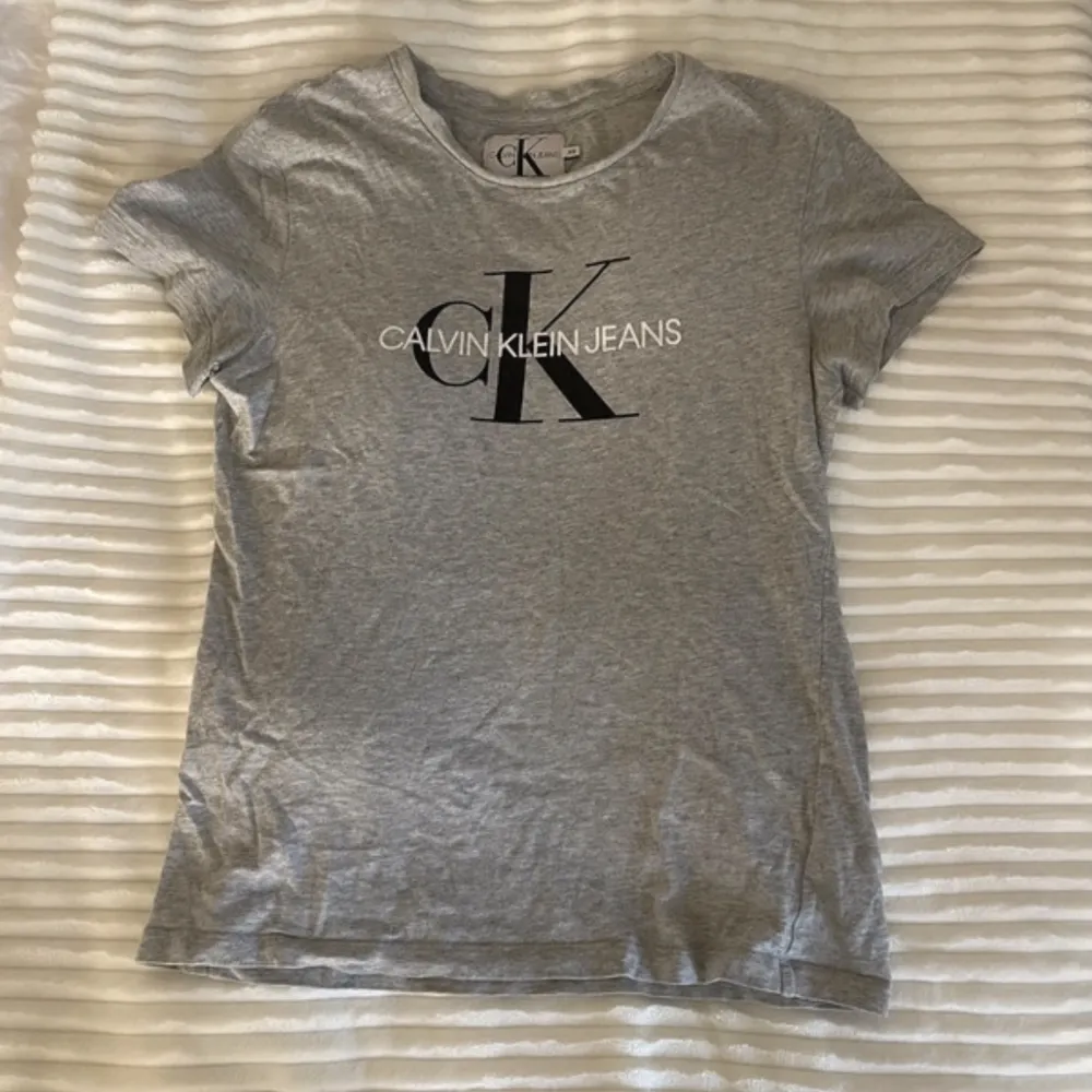 Grå Calvin Klein T-shirt! Sparsamt använd😇 använd gärna ” köp nu ”🩵. T-shirts.