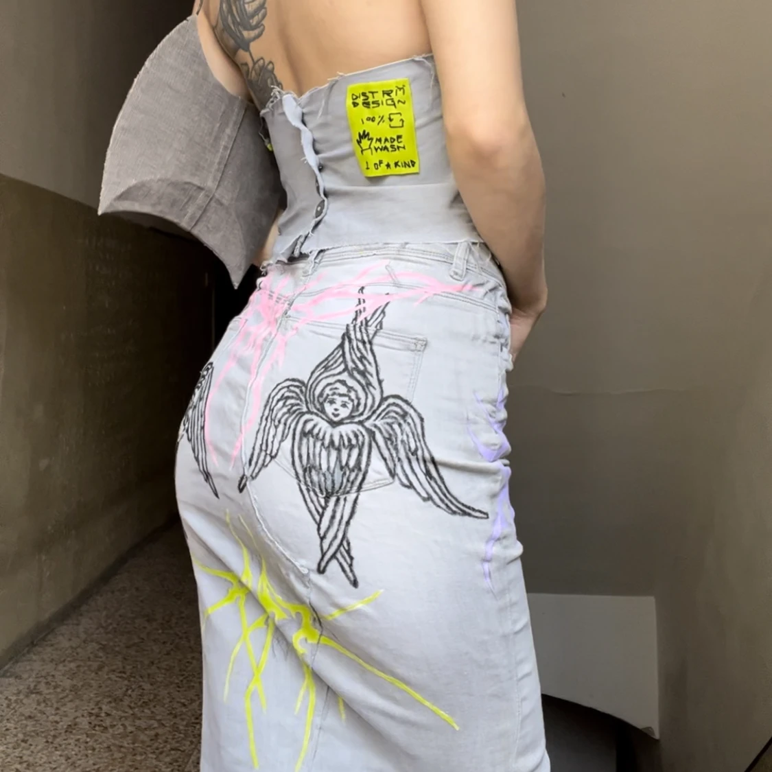 Upcycled handpainted denim set