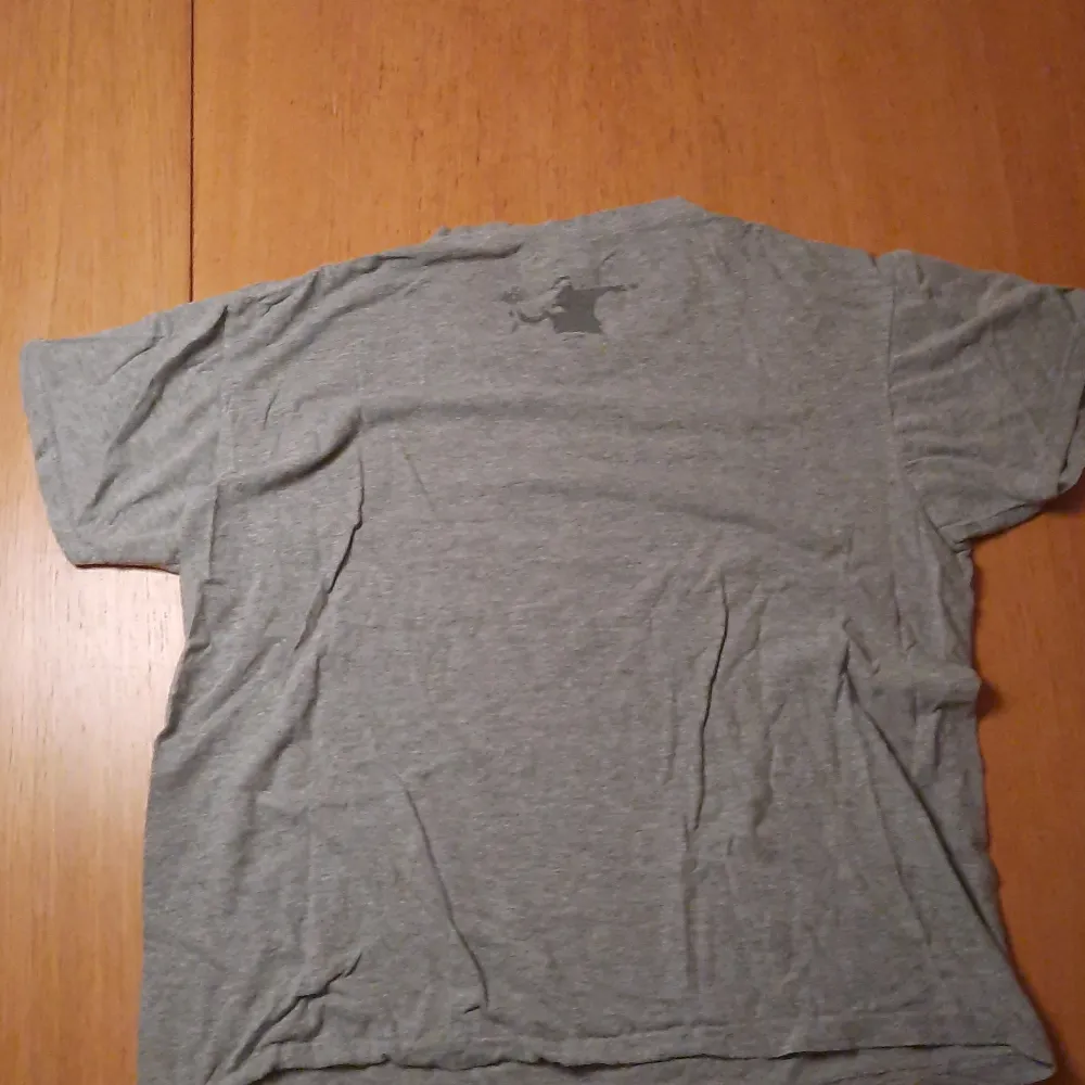En grå t-shirt med mörk grå tryck. 85% bomull. Den är sjukt snygg men tyvärr inte passar mig lika bra längre.. T-shirts.