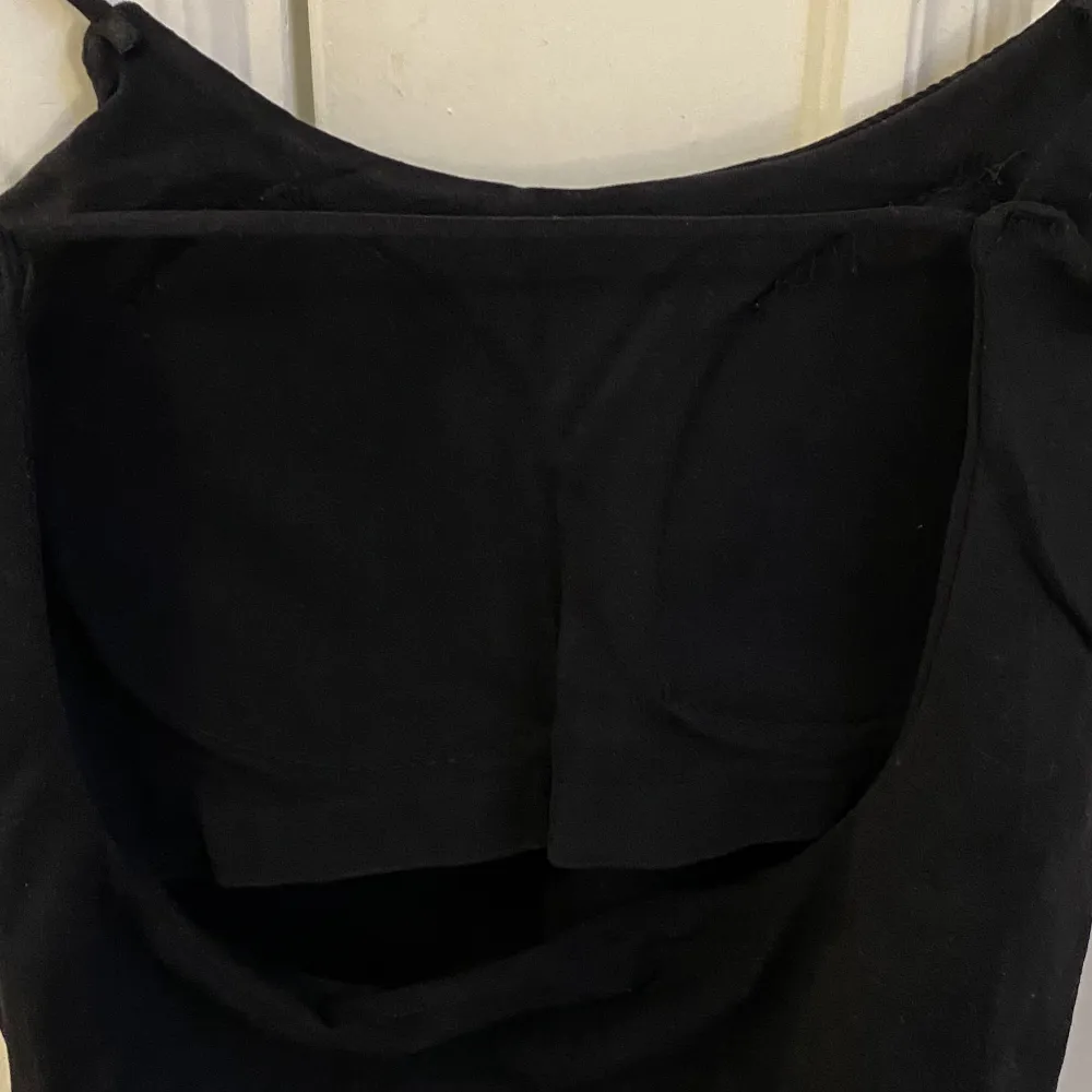 Svart linne med öppen rygg och inbyggd nipplecover så man slipper ha bh under!! Använd 1 gång🤍 går bra att klicka på köp nu💙. Toppar.