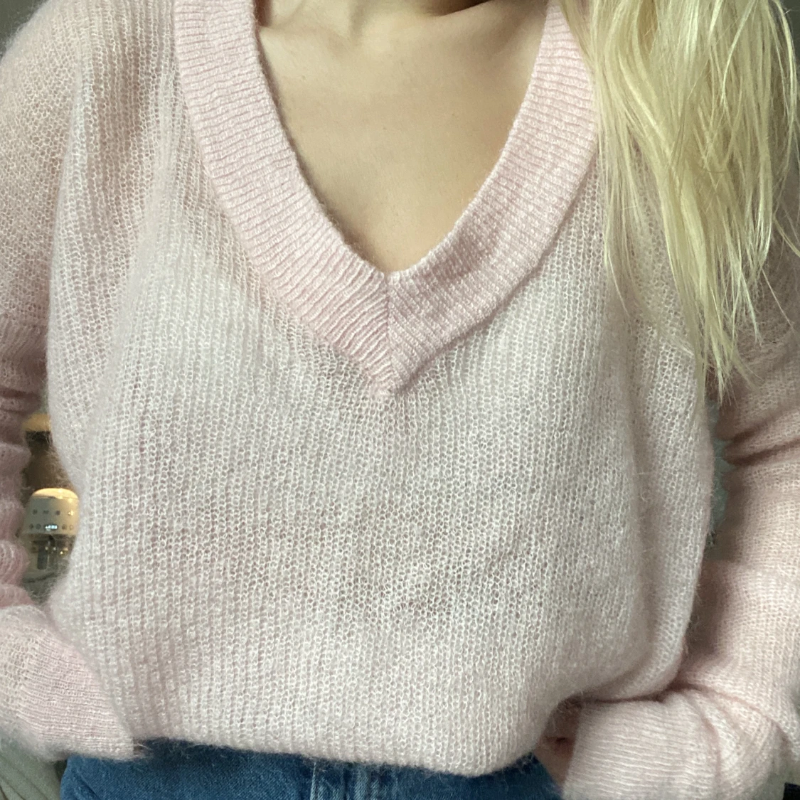 Babyrosa stickad tröja - 90