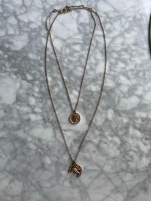 Guldhalsband med berlock - Guldfärgat halsband med berlocker som liknar mynt. Dem sitter ihop så det är liksom ett spänne bara, väldigt skönt då det inte trasslar ihop sig men ser ändå ut som två halsband! ✨🌟🌙 ⚡️