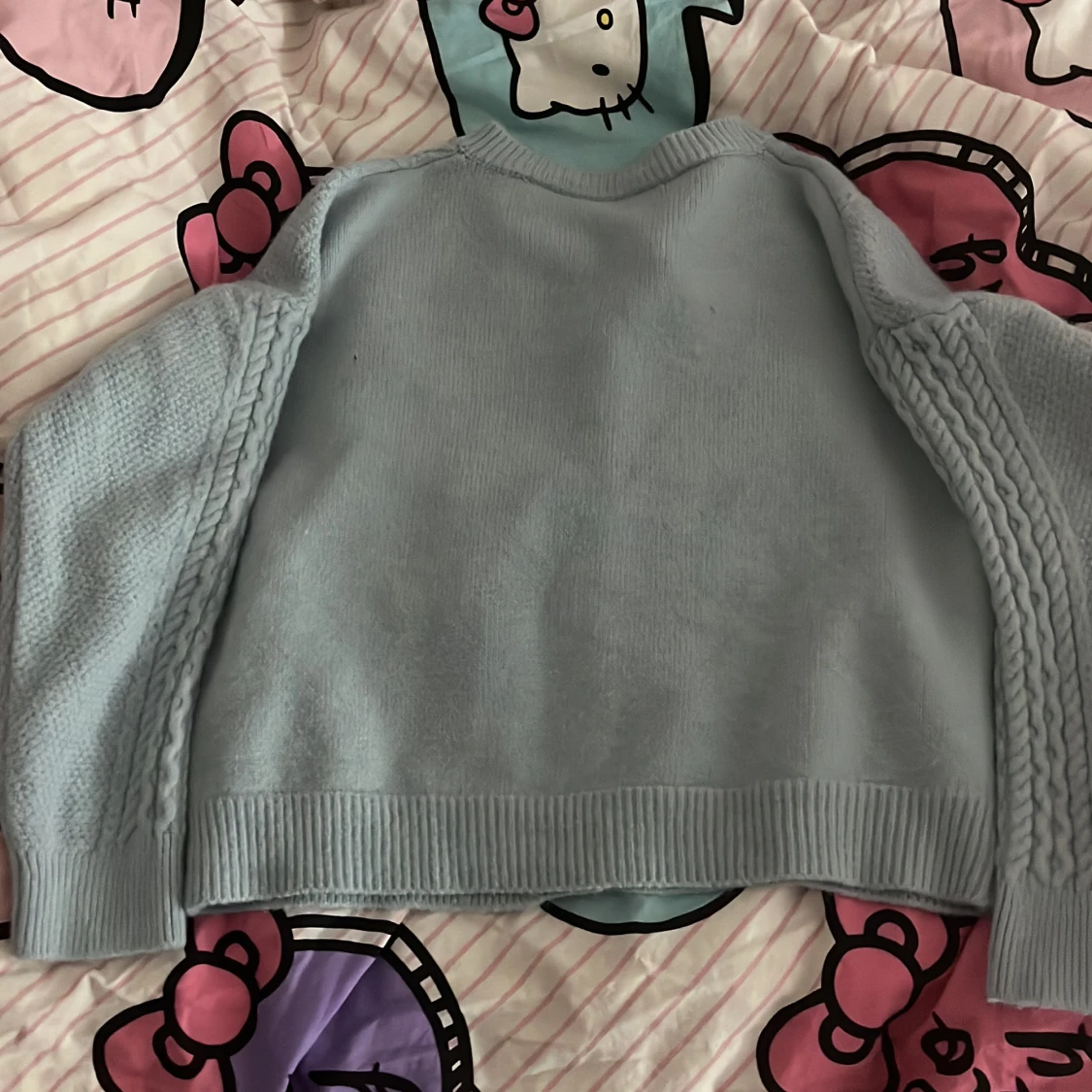 Blå mysig stickad cardigan - 90