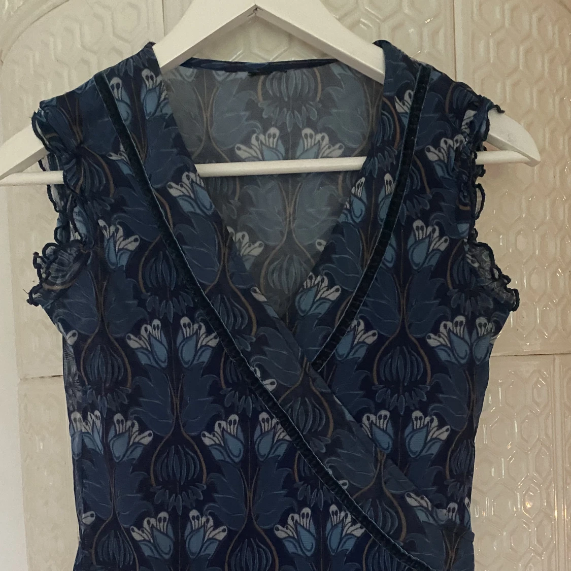 Blå Mech topp med mönster - 90