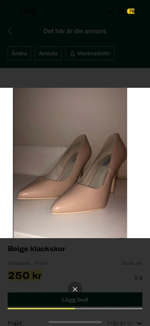 Beige klackskor - Oanvända Strl: 39