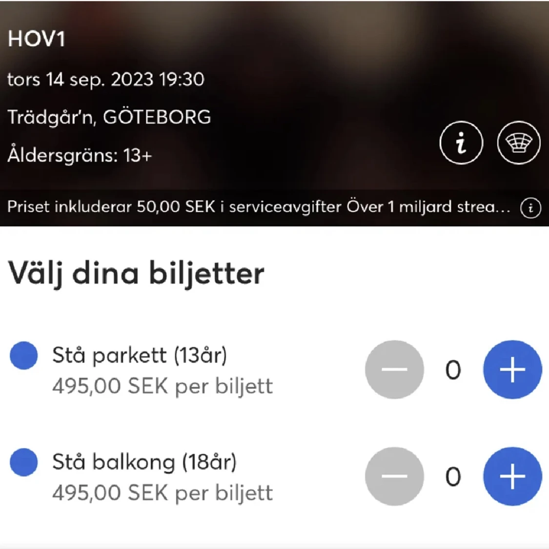 Söker biljett 