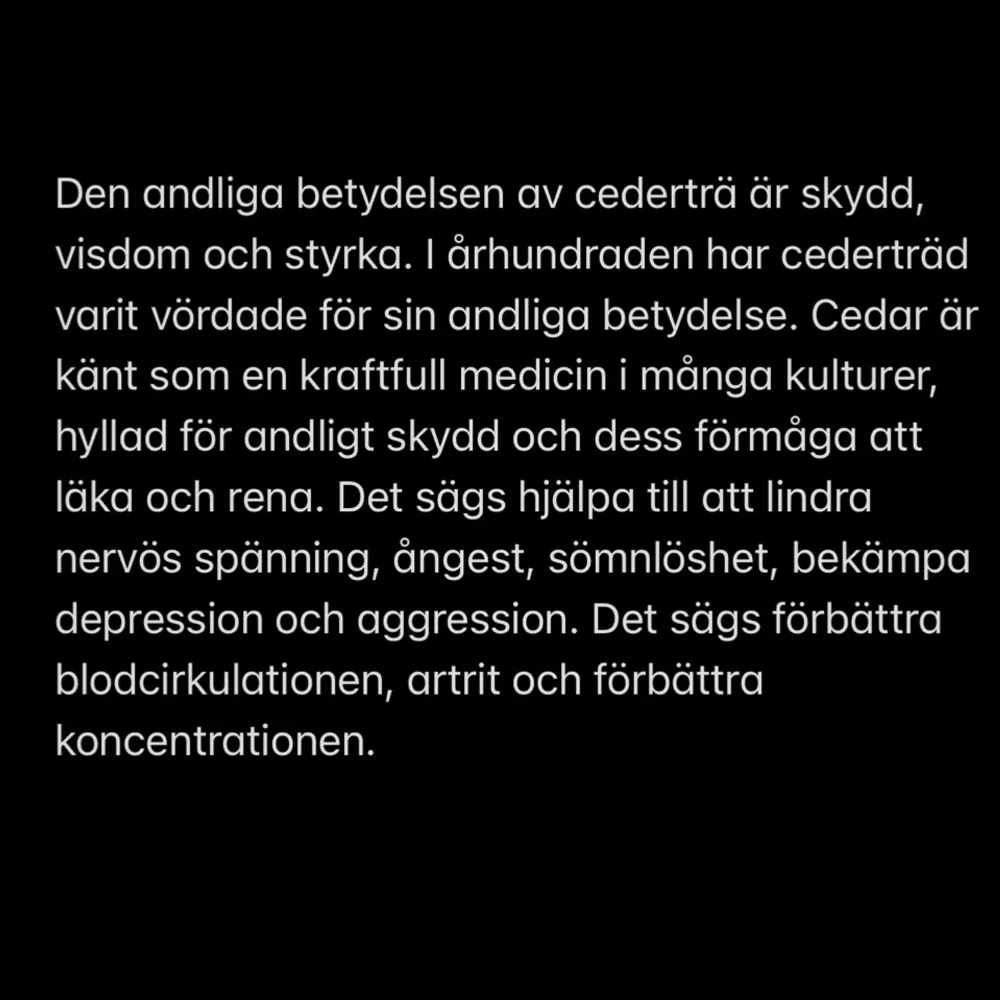 Säljer egengjorda incenses gjorda på Cederträd 🪬Andra bilden förklarar dess användning! Räcker sjukt länge och luktar väldigt gott och ”earthy” enligt mig! Bara att skriva vid intresse 🧿💫🌙🌑 1st för 30.  2st för 40.. Övrigt.