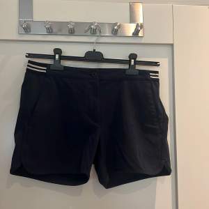 Säljer ett par marinblåa Gant shorts i använt skick! Skulle inte säga att det är träningsshorts men dem är gjorda i typ funktionsmaterial. Det är 67 % polyester och 25 % bomull och 8 % elastan. Dem är lite noppriga på baksidan. Både fickor fram och bak.