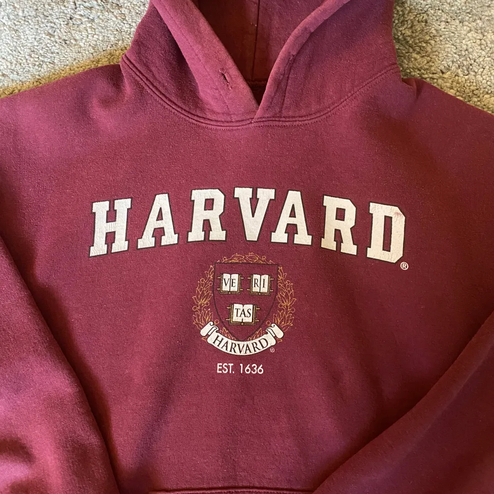 Vintage Harvard College Hoodie  Huvtröjan är boxy och lite mindre i storleken så den passar Xs/S.  Skicket framgår på bilderna, inga fläxkar.. Hoodies.