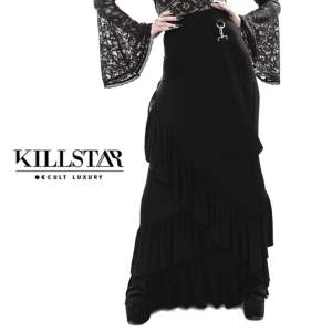 Killstar Wicked Wanderer Maxi Skirt  Nyskick! Stay vampy in this soft and fitted flattering skirt that has a witchy layered look with detachable straps and zip closure.  Stl S. Använd gärna köp-knappen 💖💖💖