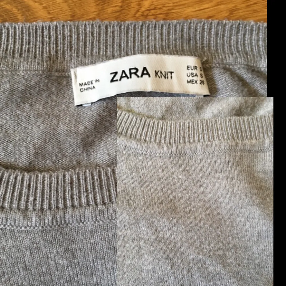 Säljer denna stickade tröjan i färgen grå. Vädligt unik eftersom har bara på höger handen en stor volang. I storlek S är den. . Stickat.