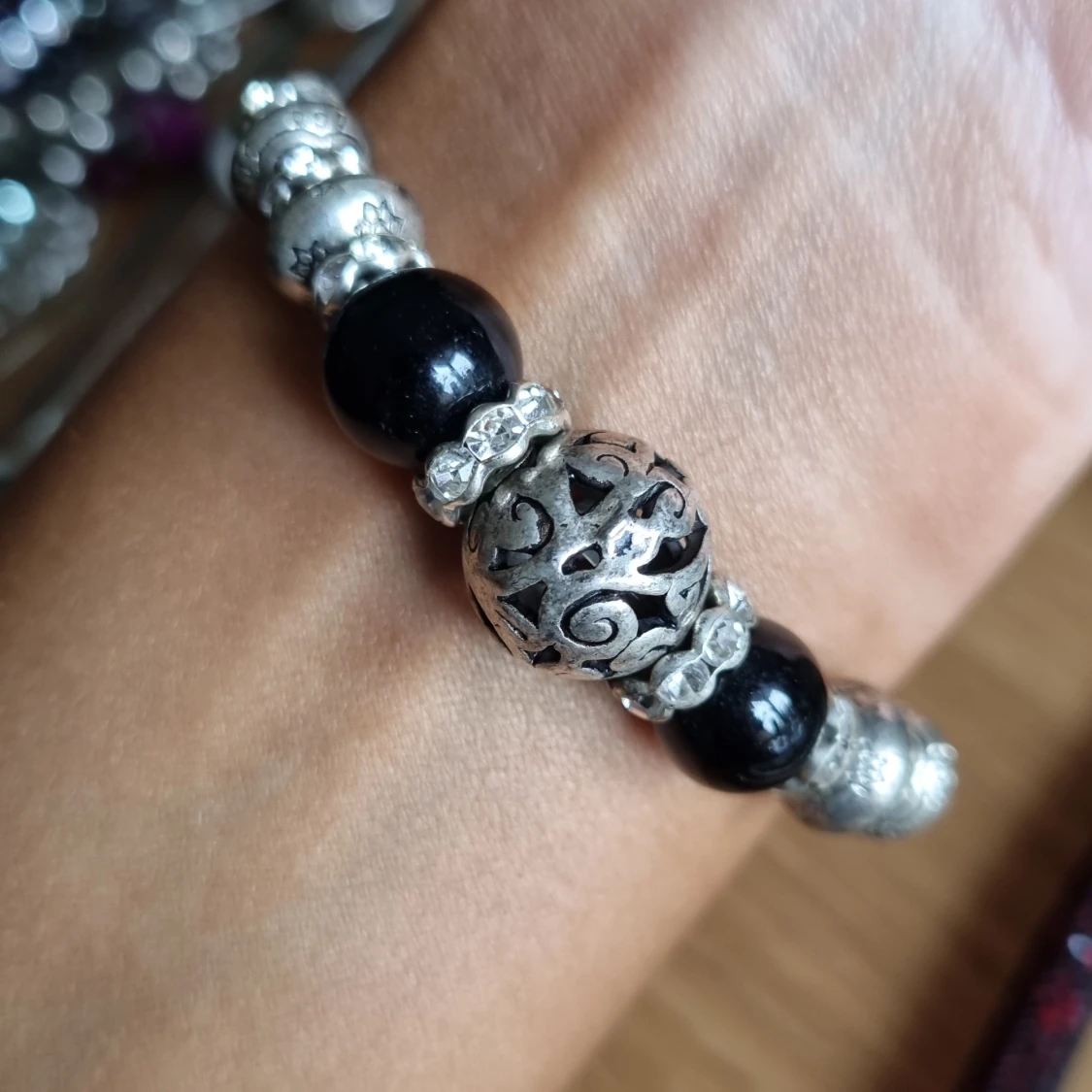 Elastiskt armband pärlor berlocker hjärta - 91