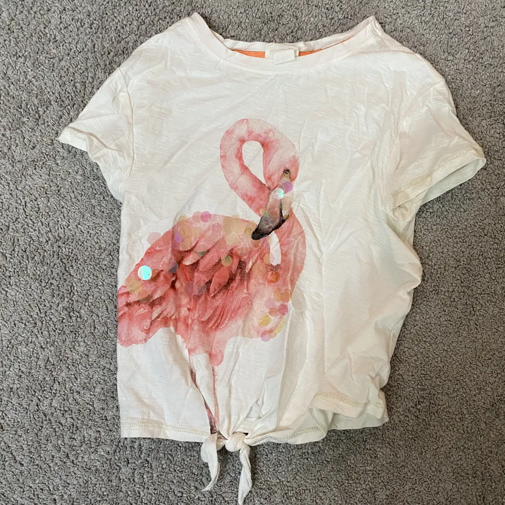 En vit t-shirt med en flamingo.💕. T-shirts.