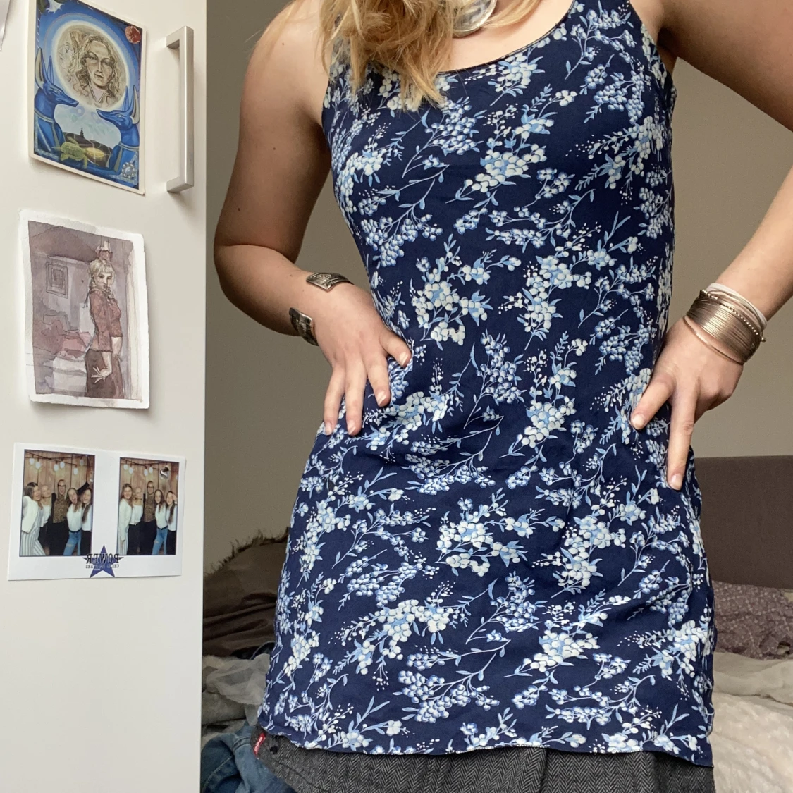 Blå kort klänning  - 90