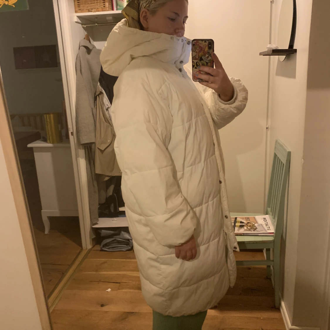 Lång vit pufferjacka - 91