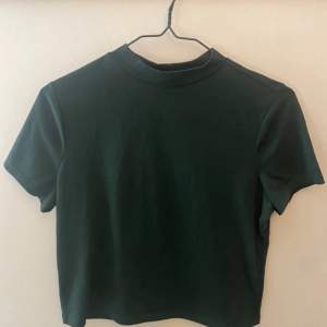 En mörkgrön, kort T-shirt med hög hals. Bara använd några gånger.  55% Polyester 45% Viskos  Normal i storleken.