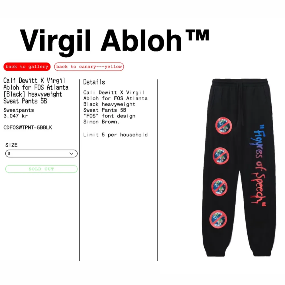 Black heavyweight Sweatpants collab Virgil Abloh X Cali Dewitt. Market pris 3,047kr  Säljer eftersom jag använder inte dem langre . Jeans & Byxor.