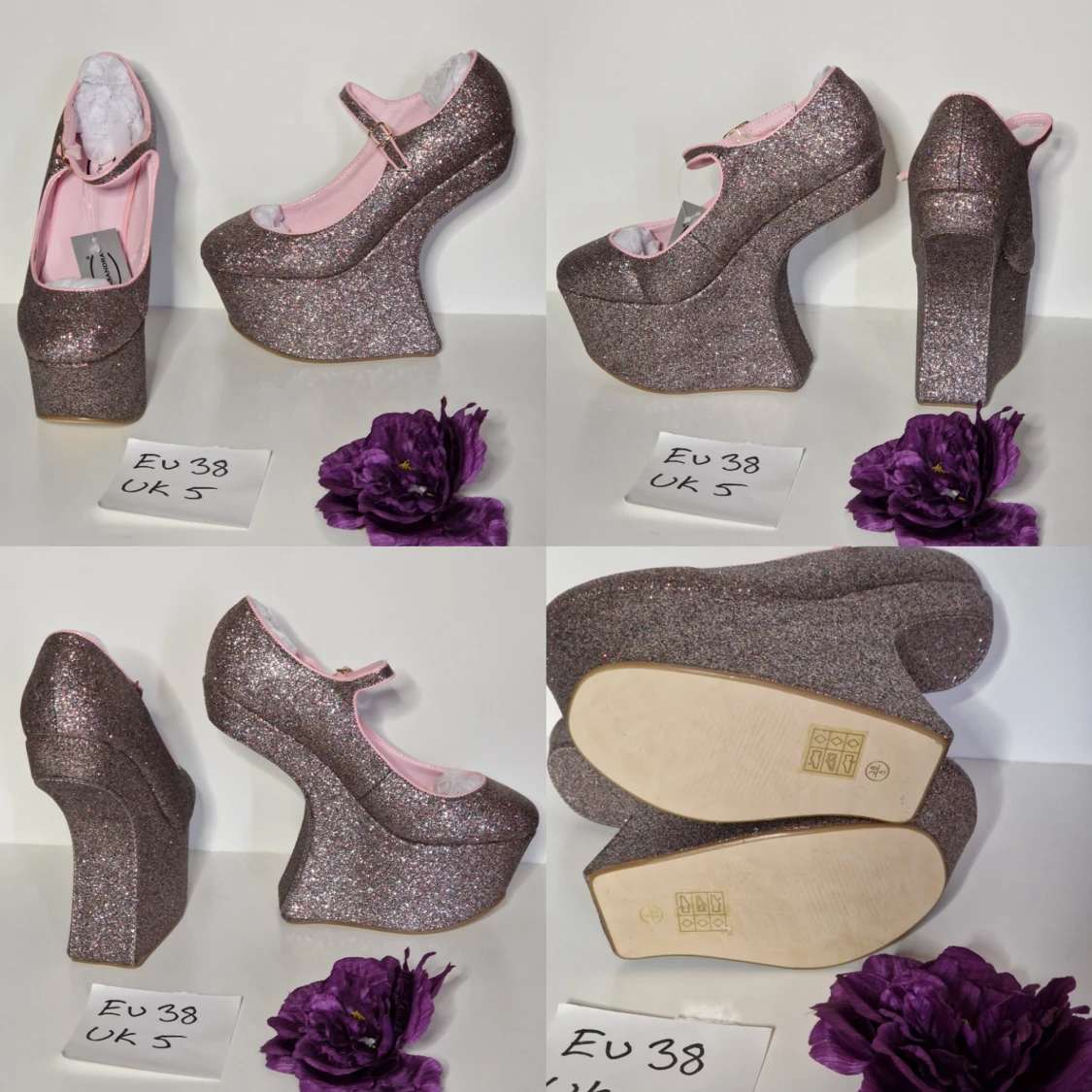 Rosa glittriga heel-less pumps strl 38 - 90