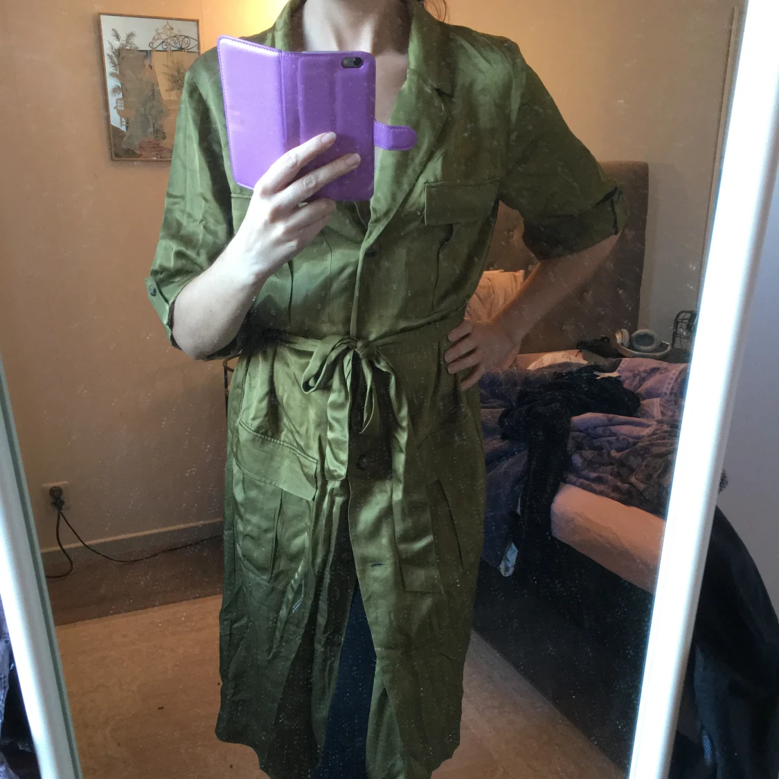 Olivgrön skjortklänning  - 91