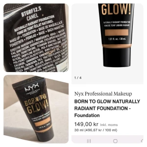 NYX Born to Glow foundation nyans camel - Beställde två olika då jag var osäker på färgen, så denna är bara provad. Enbart testad! Jag har rensat ut en del smink, nytt/endast provat. Både dyra märken och budget. Kolla gärna min Plick för att se allt smink, jag samfraktar gärna 🌸