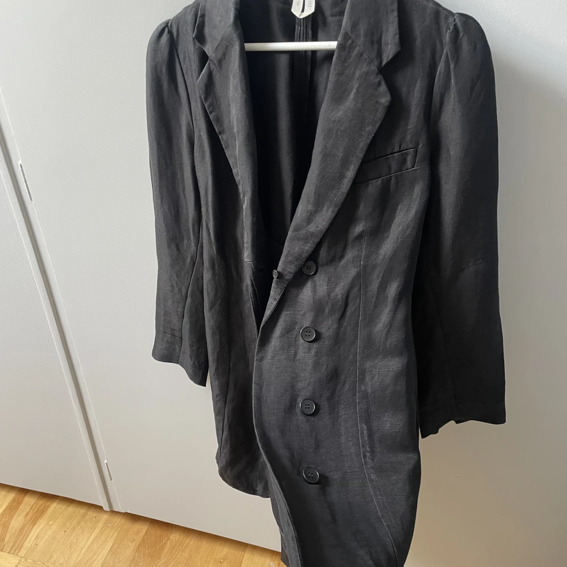 Linne kavaj/klänning med knytband i midjan och knappar strl 34 (36)  - 91