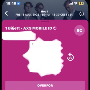 KÖP NU! HOV1 BILJETT - Säljer min Hov1 biljett, som köptes tidigt i mars. Konserten är imorgon! (fredag 18/8-23) , information finns på bilderna Har sänkt priset från 535 till 400kr först till kvarn!