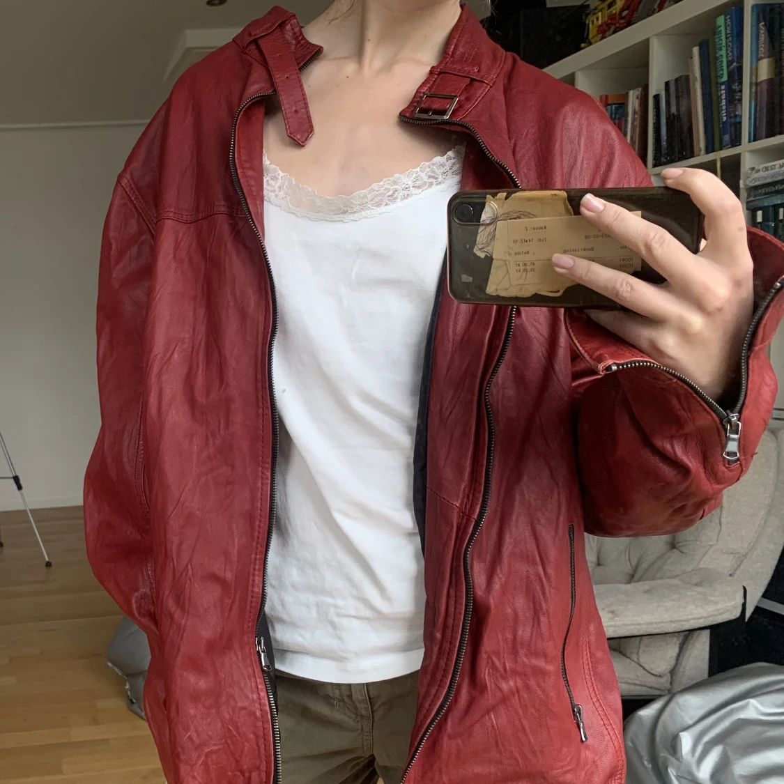 Röd läderjacka - 91